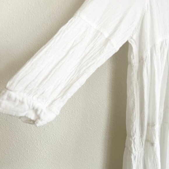 Devotion Twins Dress White Gauze Ruffle Midi V-Neck 3/4 Sleeve Peasant - Picture 3 of 8